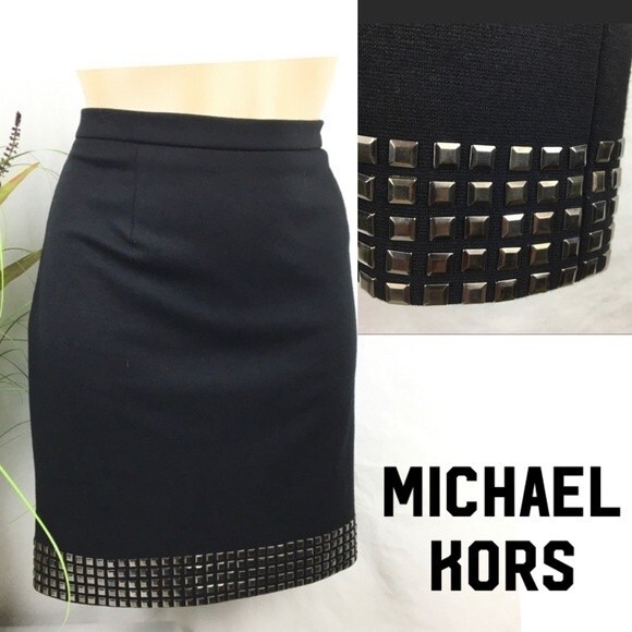 Michael Kors Black & Silver Metal Metallic Hem Above Knee Skirt 8 - Picture 1 of 5